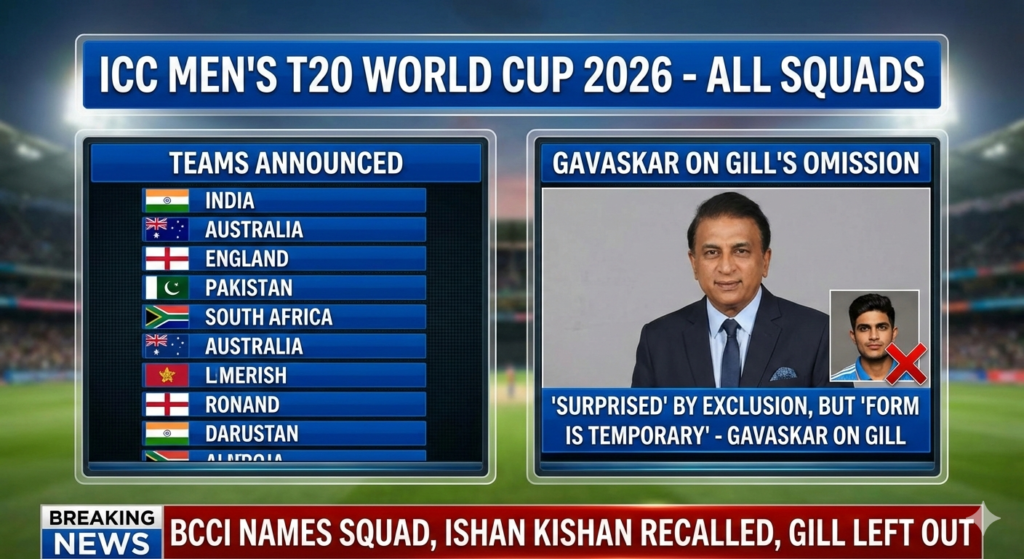 All the squads for ICC Men's T20 World Cup 2026: Gavaskar on Gill’s Omission 3 All the squads for ICC Men's T20 World Cup 2026: Gavaskar on Gill’s Omission